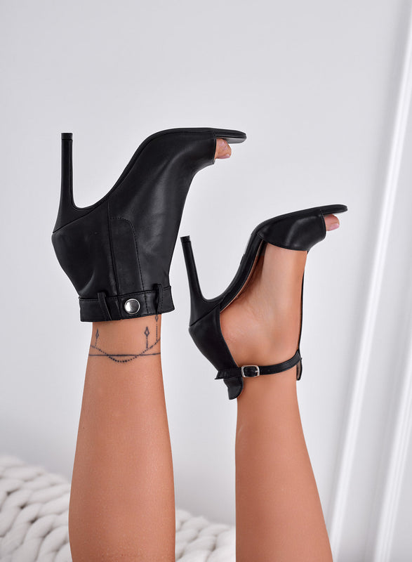 MAGNIFICA - Sandales bottines noires à talon de 10 cm et décolleté intérieur