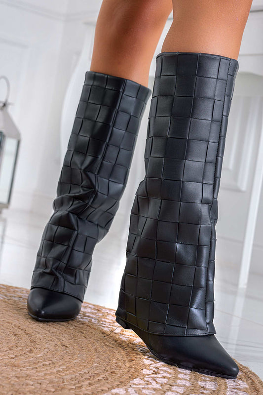 SHANA - Bottines noires à revers tressé