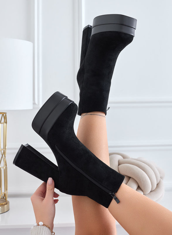 JULY - Bottines en daim noir à talon haut et plateforme