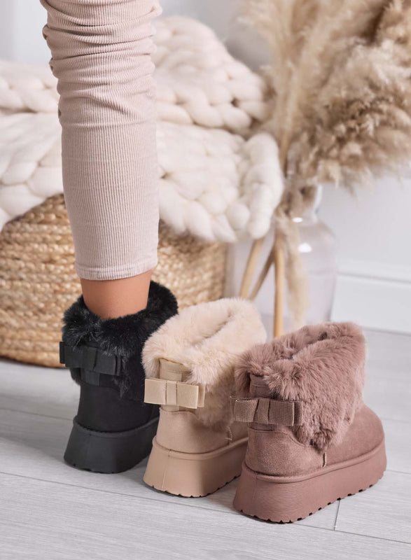 LIAA - Bottines noires pour femme rembourrées avec fausse fourrure douce