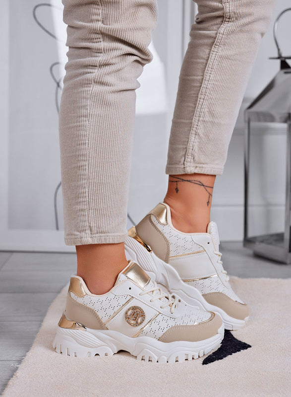 GRAZIA - Baskets beiges perforées avec application de bijou
