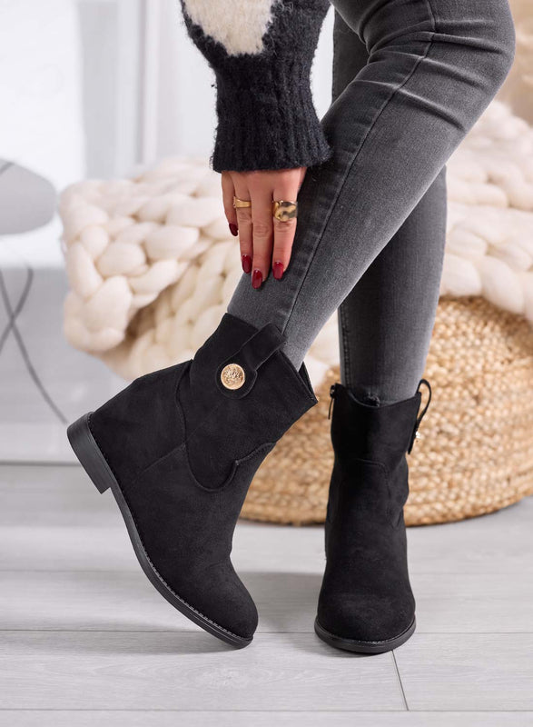 ALEXIS - Bottines noires pour femme avec wedge interne et bouton doré