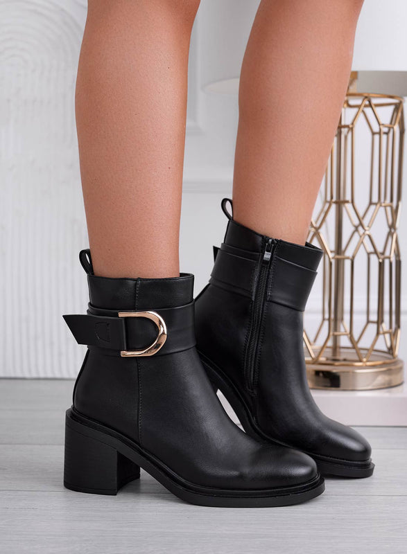 SHEILA - Bottines noires à boucle dorée