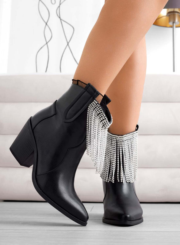 RIKI - Bottines Alexoo camperos noires à franges bijoux