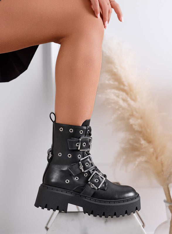 MIRIANA - Bottines noires type combat Alexoo avec boucles