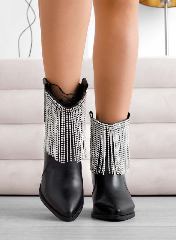 RIKI - Bottines Alexoo camperos noires à franges bijoux