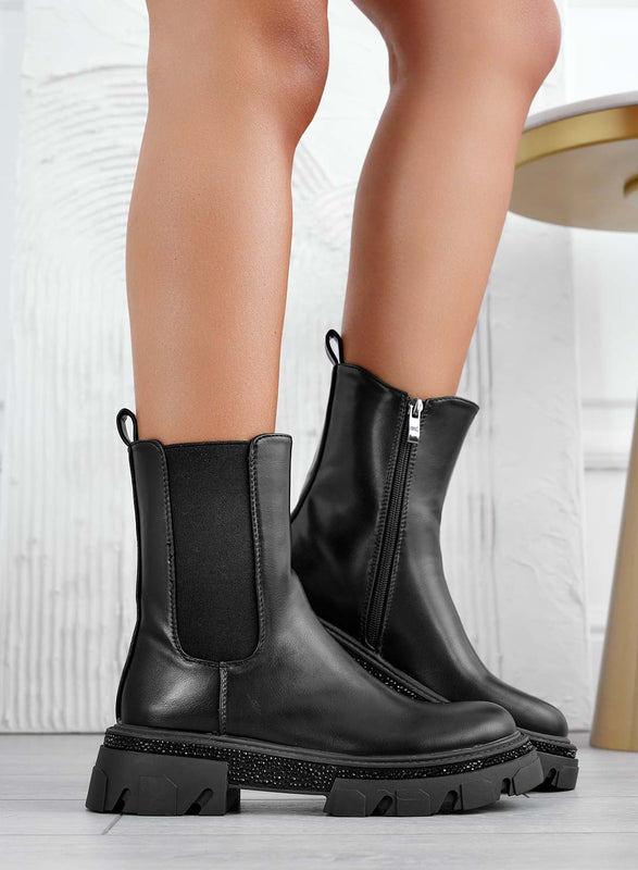 GENESIS - Bottines noires à semelle élastique et bijou