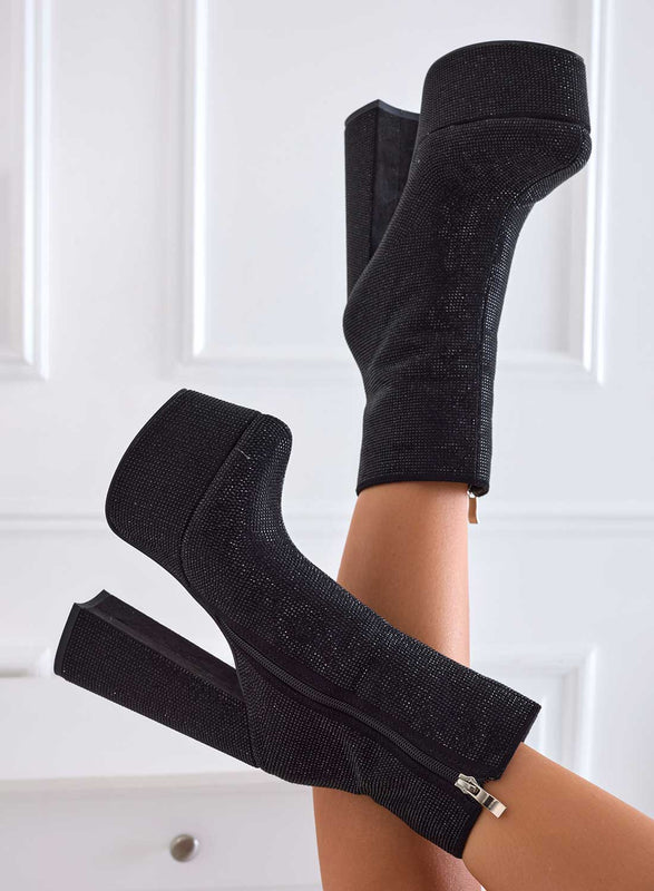 MILLY - Alexoo Bottines noires à talon haut avec bijoux