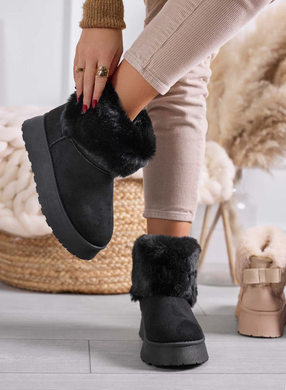 LIAA - Bottines noires pour femme rembourrées avec fausse fourrure douce