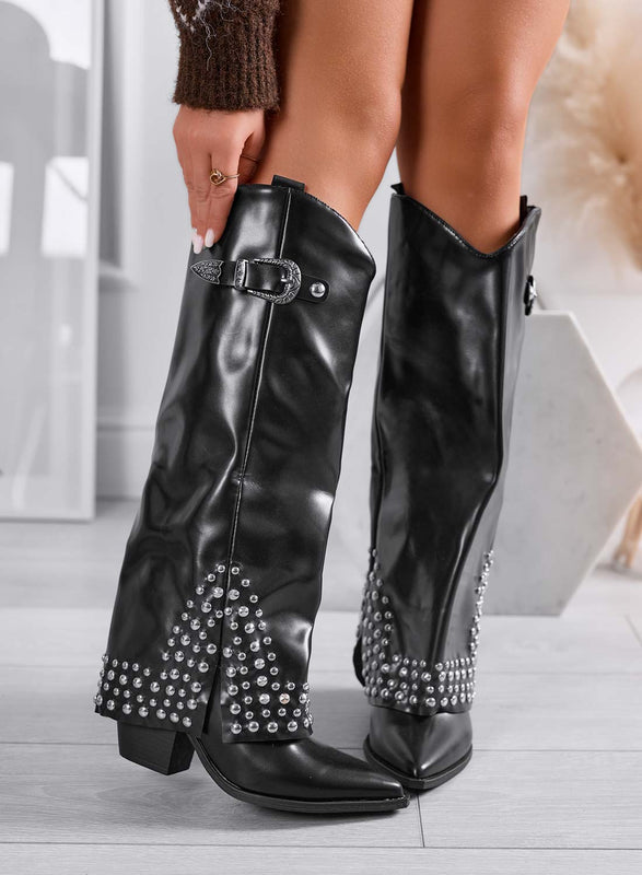 ROOY - Bottes noires style camperos avec clous en forme de boule