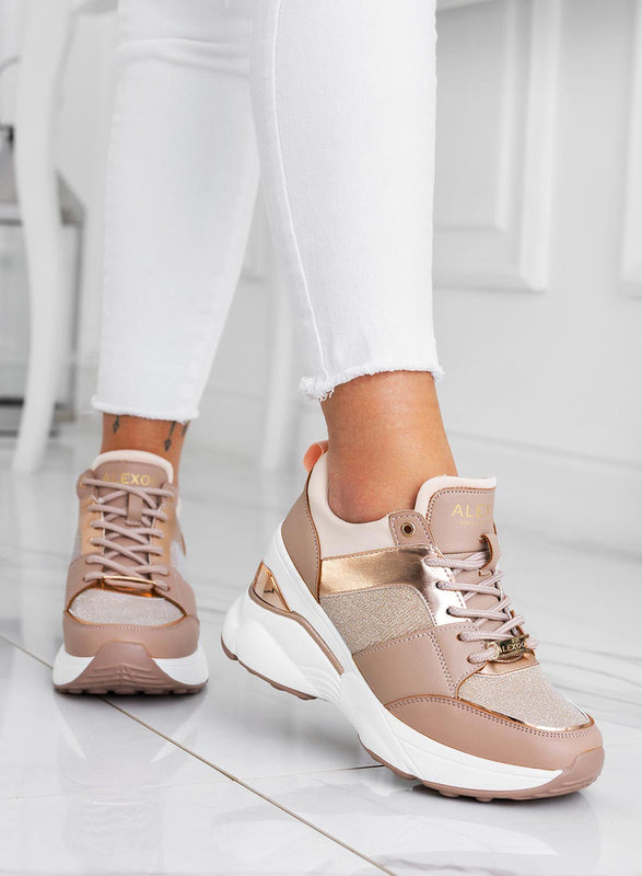 FREYA - Baskets Alexoo rose gold avec empiècements pailletés