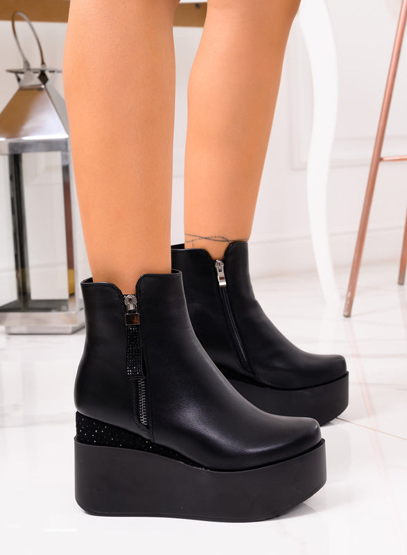 MARGHERITA - Bottines Alexoo noires à talon compensé et strass