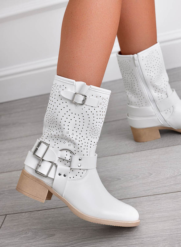 ASHLEE - Bottines perforées à boucle blanches