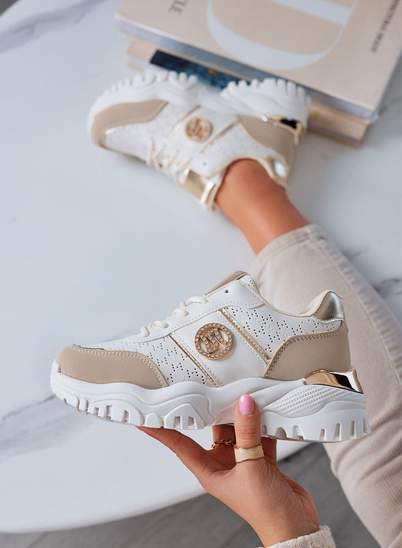 GRAZIA - Baskets beiges perforées avec application de bijou
