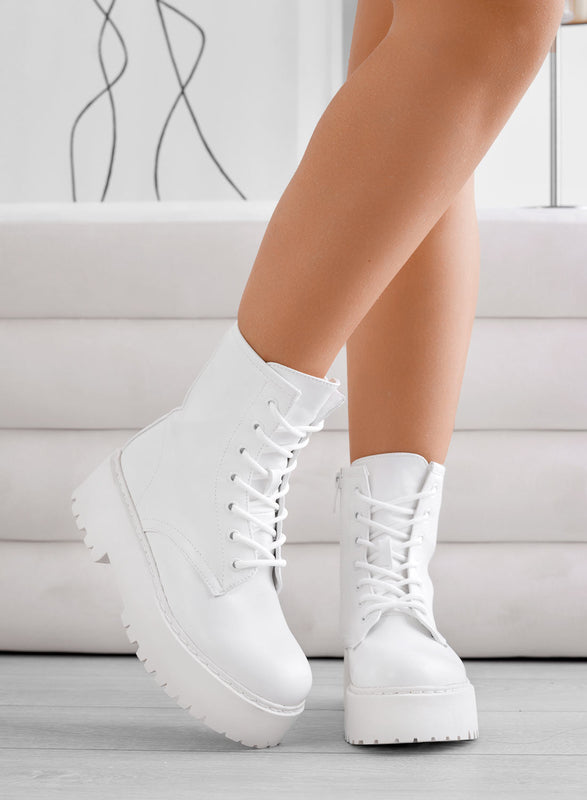 YARA - Bottines amphibies blanches à lacets