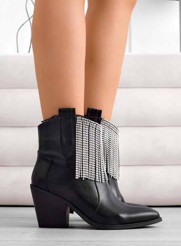 RIKI - Bottines Alexoo camperos noires à franges bijoux