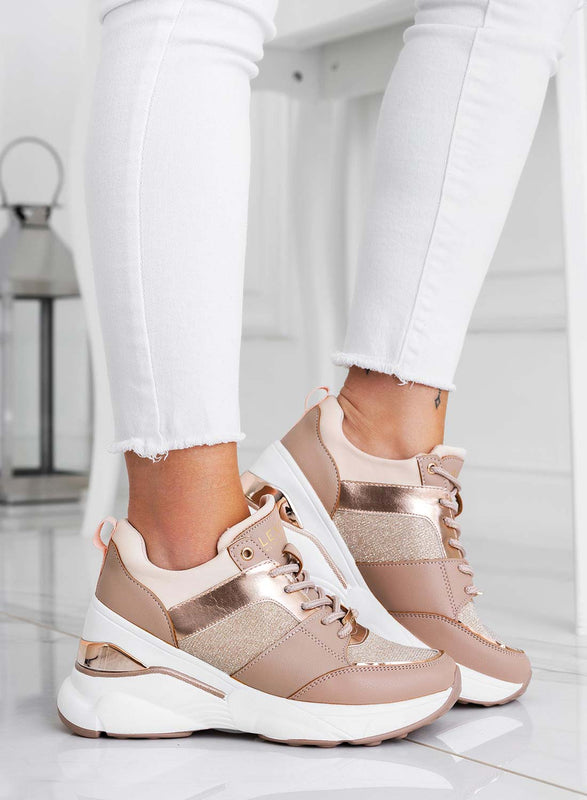 FREYA - Baskets Alexoo rose gold avec empiècements pailletés