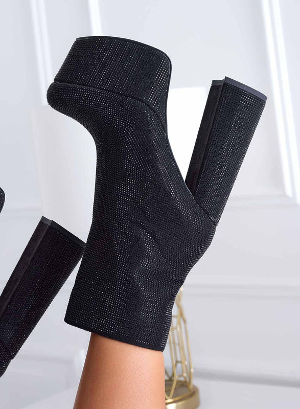 MILLY - Alexoo Bottines noires à talon haut avec bijoux