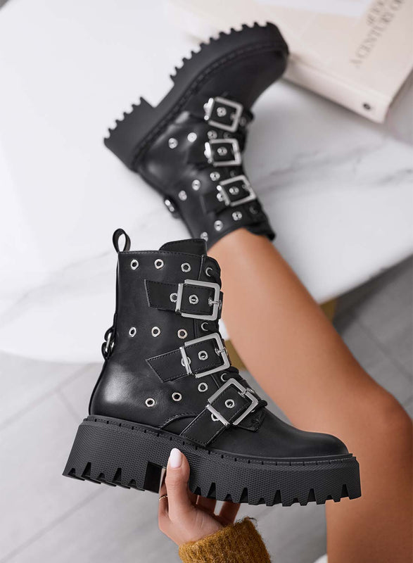 MIRIANA - Bottines noires type combat Alexoo avec boucles