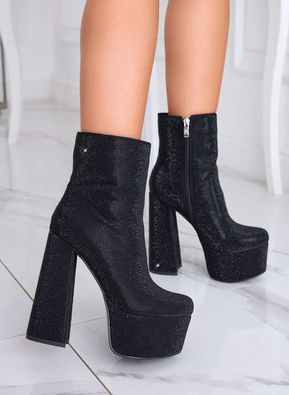 MILLY - Alexoo Bottines noires à talon haut avec bijoux