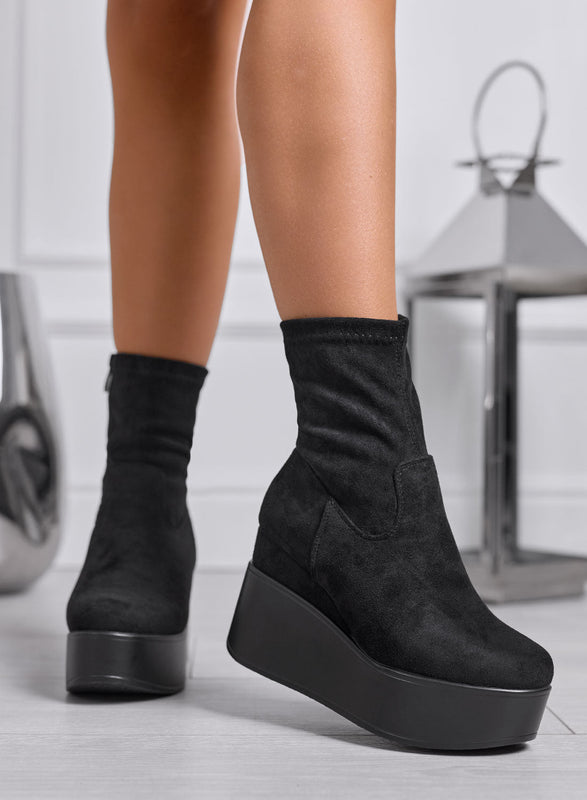 MIAA - Bottines Alexoo Compensées en daim noir