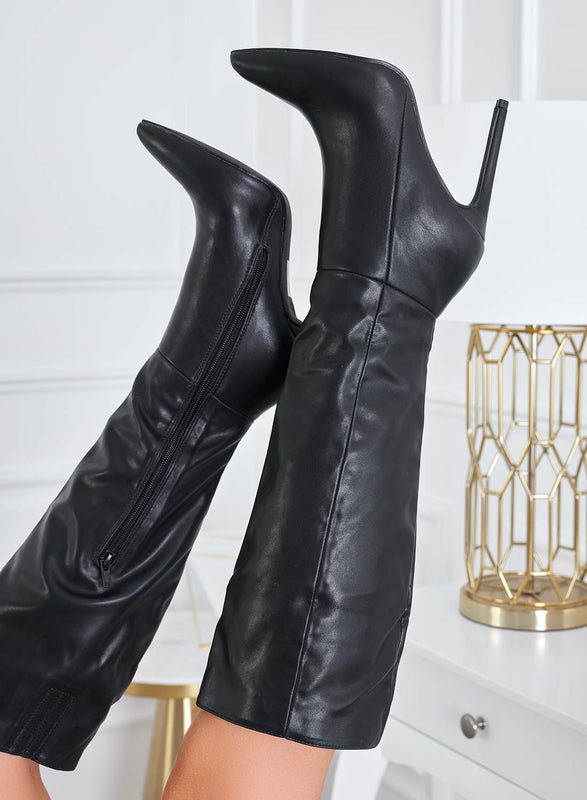 DIMITRI - Bottines noires en similicuir à haut talon aiguille