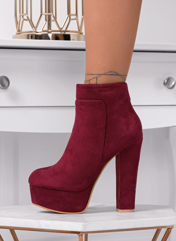 FELICIA - Bottines en daim à talons hauts bordeaux