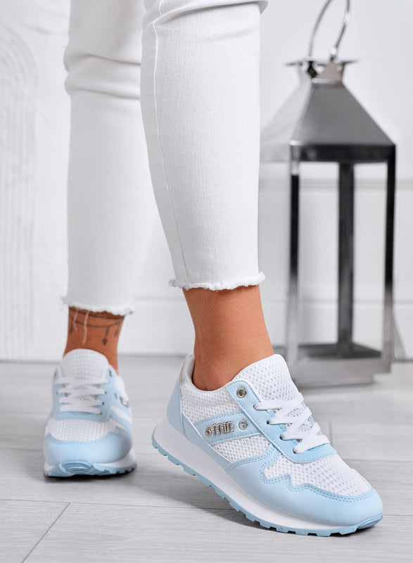 ARMIDA - Baskets bleues sportives avec inserts en tissu et détails argentés