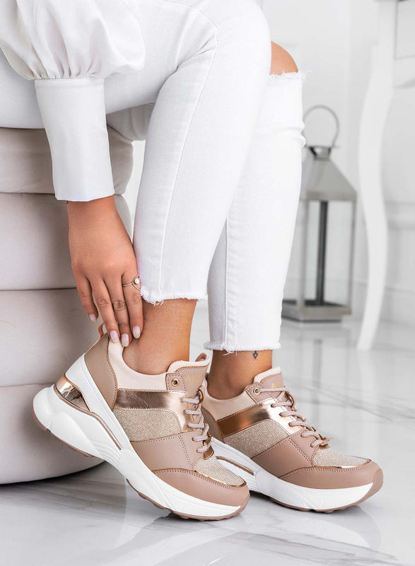 FREYA - Baskets Alexoo rose gold avec empiècements pailletés