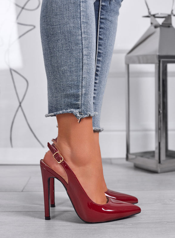 SHADOW - Escarpins bordeaux en vernis avec bride slingback et talon de 12 cm