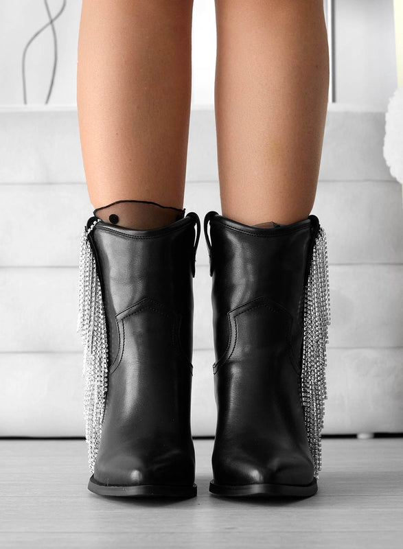 ROSE - Bottines camperos Alexoo noires à franges bijoux