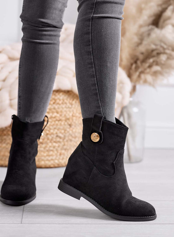 ALEXIS - Bottines noires pour femme avec wedge interne et bouton doré