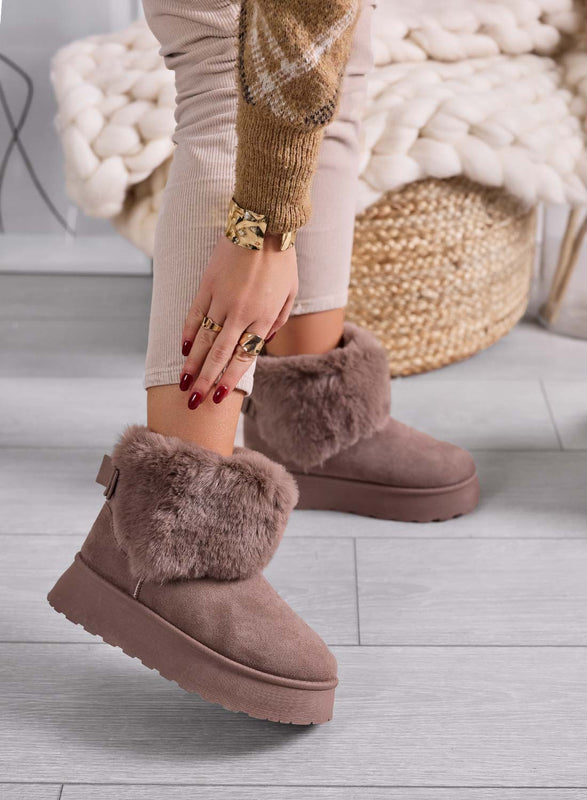 LIAA - Bottines marron pour femme rembourrées avec fausse fourrure douce