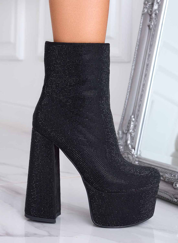 MILLY - Alexoo Bottines noires à talon haut avec bijoux