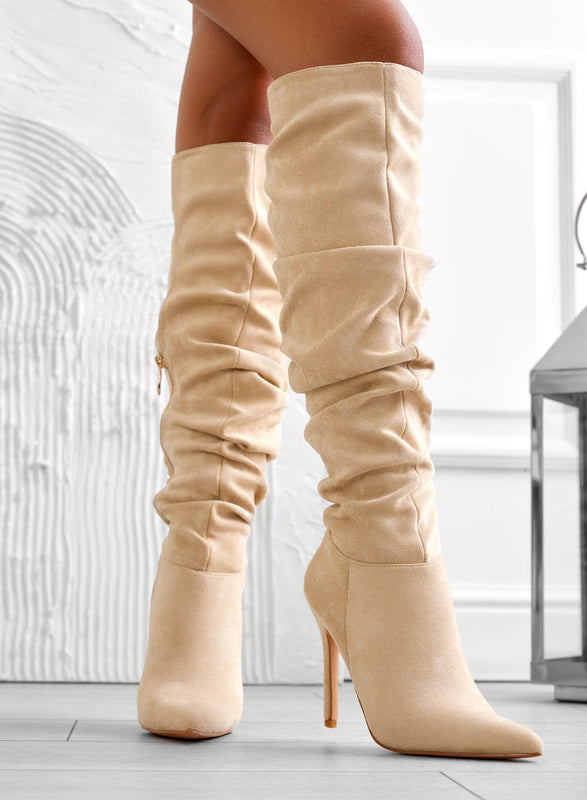 SELENA - Bottines frisées Alexoo à talon haut aiguille beige