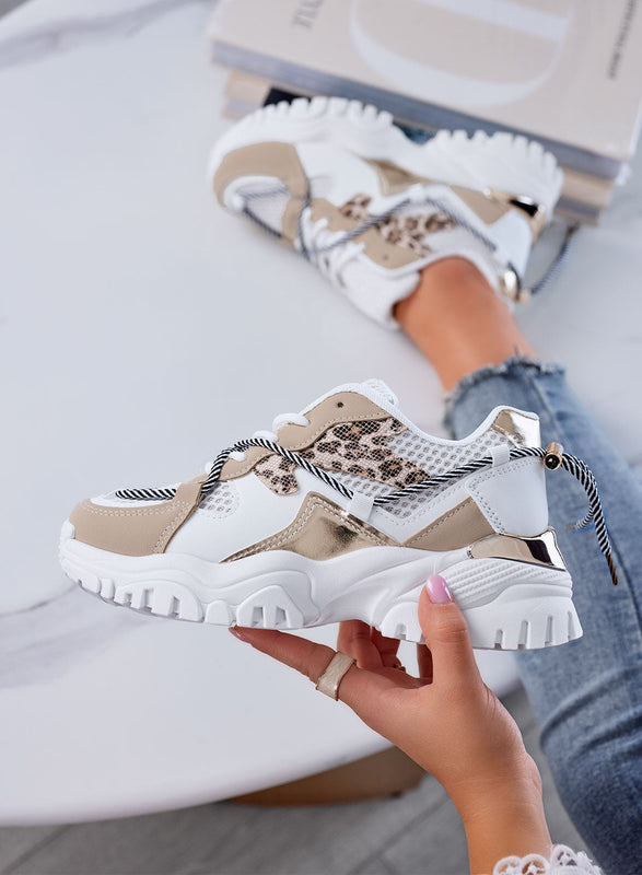 AMANDA - Baskets chunky beiges avec détails animaliers