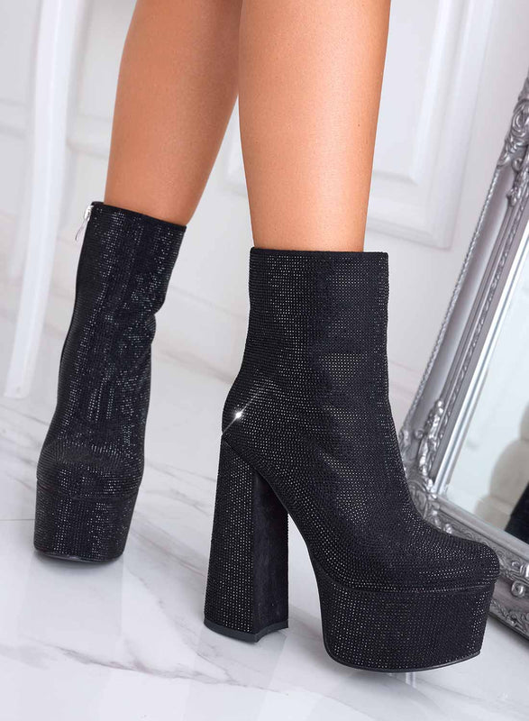 MILLY - Alexoo Bottines noires à talon haut avec bijoux