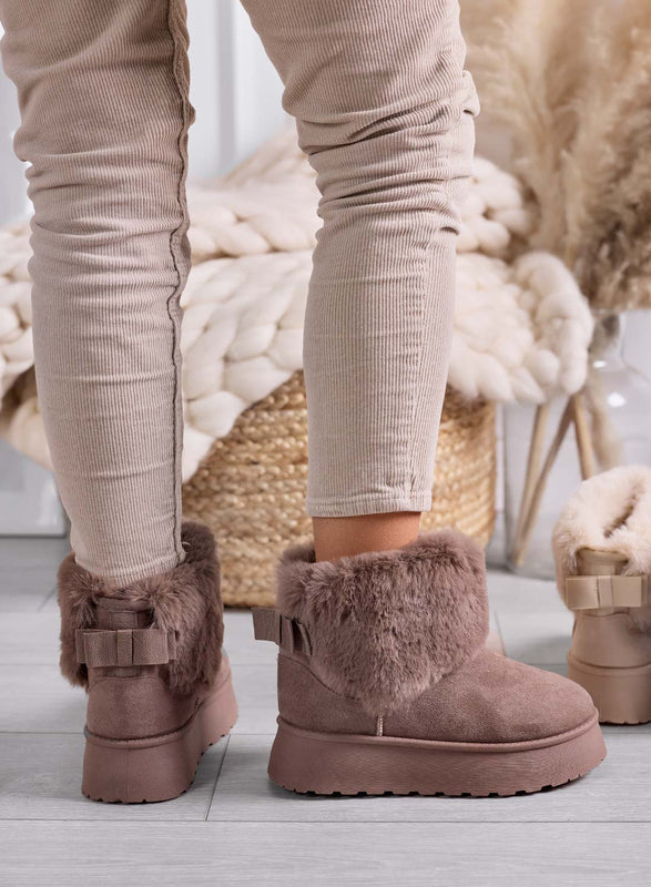 LIAA - Bottines marron pour femme rembourrées avec fausse fourrure douce