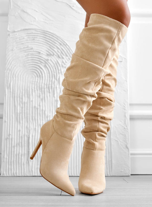 SELENA - Bottines frisées Alexoo à talon haut aiguille beige