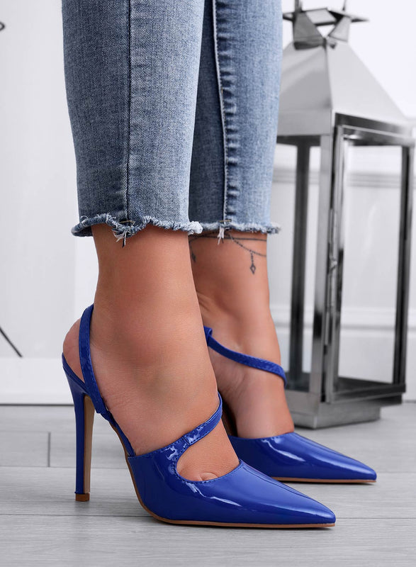 VESTA - Escarpins à lacets vernis bleus