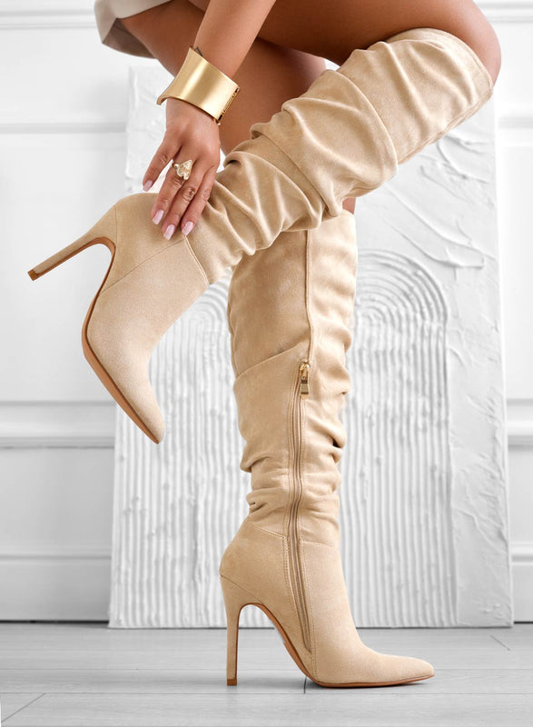 SELENA - Bottines frisées Alexoo à talon haut aiguille beige