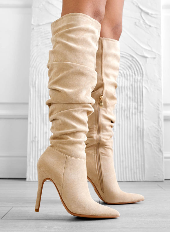 SELENA - Bottines frisées Alexoo à talon haut aiguille beige