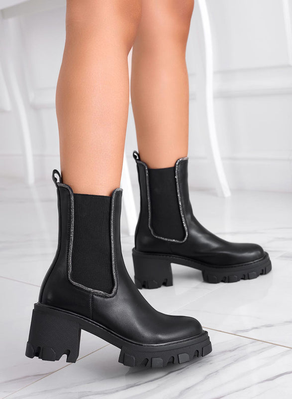ATHENA - Bottines Alexoo noires avec élastique et strass