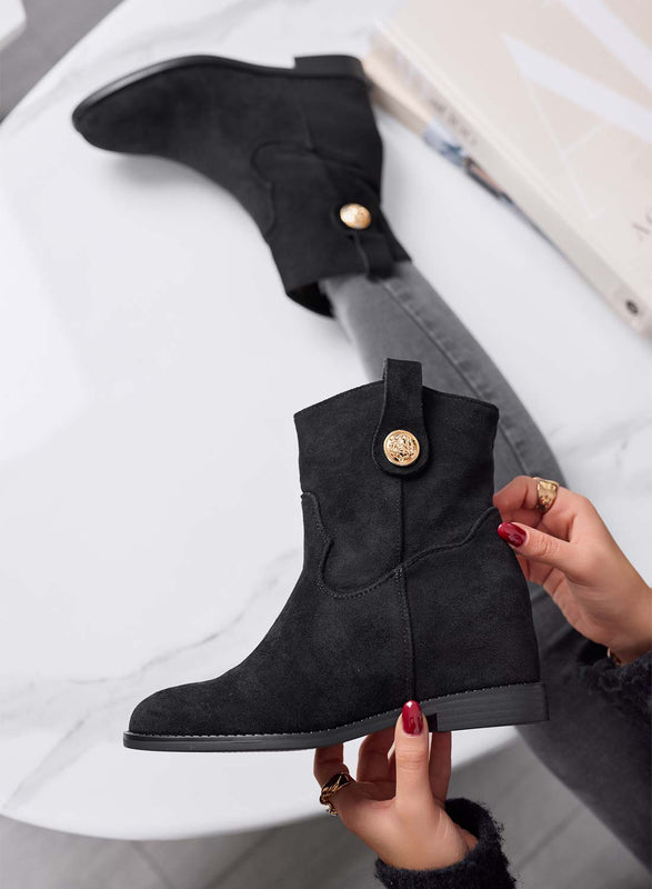 ALEXIS - Bottines noires pour femme avec wedge interne et bouton doré