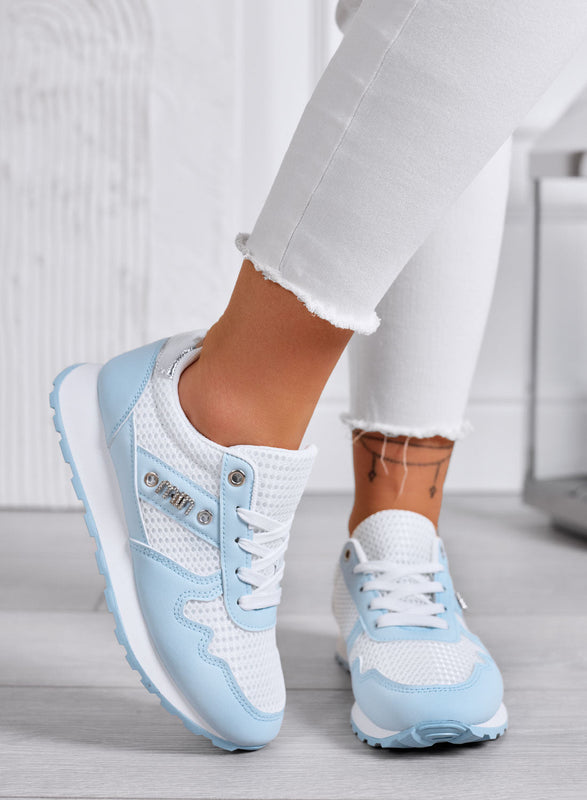 ARMIDA - Baskets bleues sportives avec inserts en tissu et détails argentés