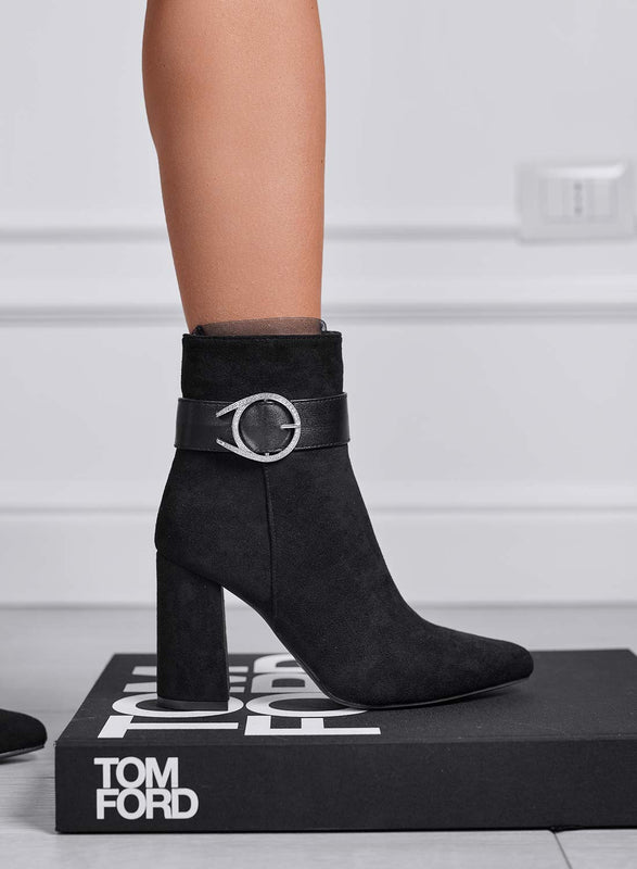CLARK - Bottines noires avec talon large et boucle en strass