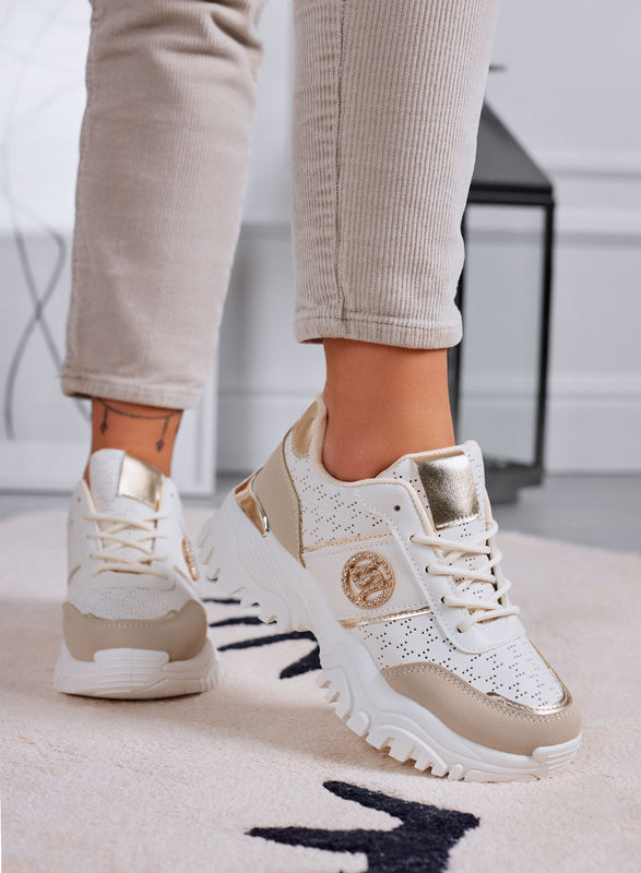GRAZIA - Baskets beiges perforées avec application de bijou