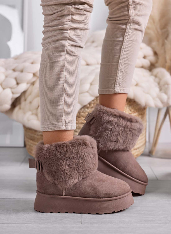 LIAA - Bottines marron pour femme rembourrées avec fausse fourrure douce