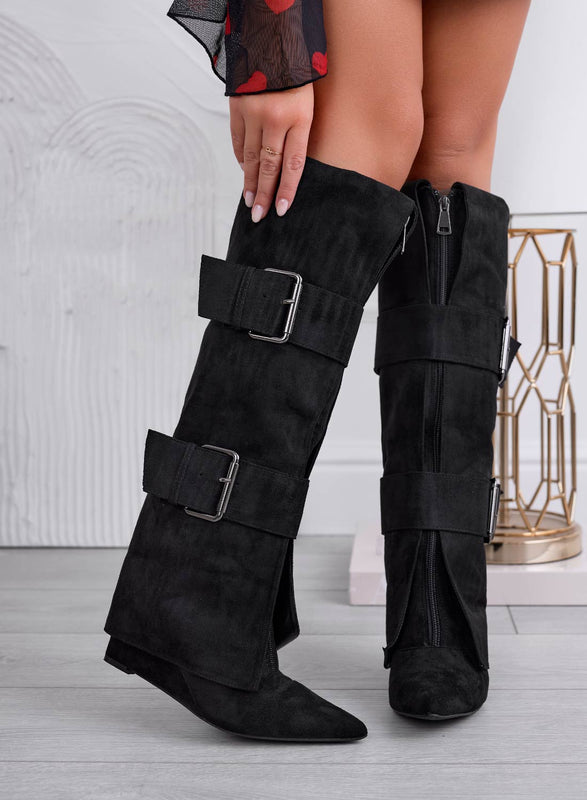 MEDELLIN - Bottines en daim noir avec zip et boucles