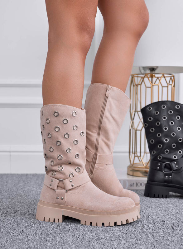ORNELLA - Bottines biker à œillets Alexoo beige